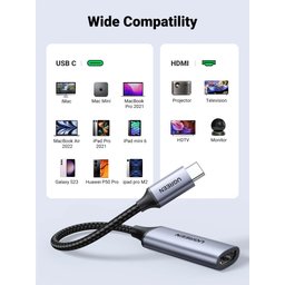 محول UGREEN من Type-C إلى HDMI بهيكل من الألومنيوم - دقة 4K وتردد 60 هرتز UGREEN Type-C to HDMI Aluminum Adapter- 4K/60HZ