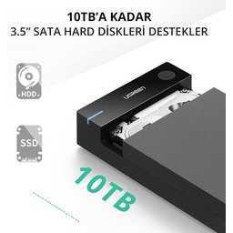 حافظة خارجية من UGREEN لمحركات الأقراص الصلبة (HDD) مقاس 3.5 بوصة بمنفذ SATA وUSB 3.0 (لون أسود) UGREEN SATA External Enclosure HDD 3.5 Inches USB 3.0 (Black)
