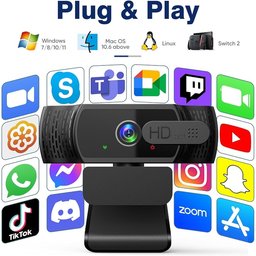 كاميرا ويب YIMONA بدقة FHD 1080P ومعدل 30 إطاراً في الثانية لأجهزة الكمبيوتر المكتبي والمحمول وأجهزة Mac YIMONA FHD 1080P/30fps Webcam for PC/Laptop/Mac