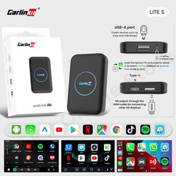 Carlinkit Tbox Lite S - محول لاسلكي لـ CarPlay وAndroid Auto، مزود بمنفذ mini HDMI ويدعم YouTube وNetflix. Carlinkit Tbox Lite S Wireless CarPlay Android Auto mini HDMI youtube Netflix