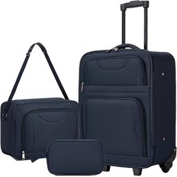 سيت حقائب سفر قماشية باللون الكحلي مكونة من 3 قطع navy blue 3-piece soft-shell luggage set