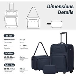 سيت حقائب سفر قماشية باللون الكحلي مكونة من 3 قطع navy blue 3-piece soft-shell luggage set
