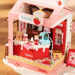 مجسم متجر حليب الفراولة اللطيف Strawberry Milk Shop – Cute Miniature Model