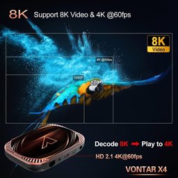 جهاز VONTAR X4 Smart TV Box يدعم شبكة Wi-Fi مزدوجة التردد (2.4 جيجاهرتز / 5.0 جيجاهرتز) ودقة 8K Ultra HD. VONTAR X4 TV Box, Support 2.4G/5.0G Dual Wifi 8K Utral HD Ram4/32