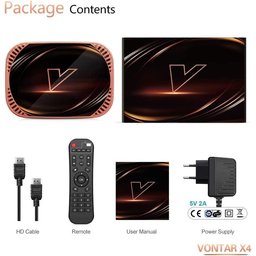 جهاز VONTAR X4 Smart TV Box يدعم شبكة Wi-Fi مزدوجة التردد (2.4 جيجاهرتز / 5.0 جيجاهرتز) ودقة 8K Ultra HD. VONTAR X4 TV Box, Support 2.4G/5.0G Dual Wifi 8K Utral HD Ram4/32