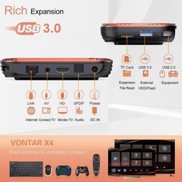 جهاز VONTAR X4 Smart TV Box يدعم شبكة Wi-Fi مزدوجة التردد (2.4 جيجاهرتز / 5.0 جيجاهرتز) ودقة 8K Ultra HD. VONTAR X4 TV Box, Support 2.4G/5.0G Dual Wifi 8K Utral HD Ram4/32