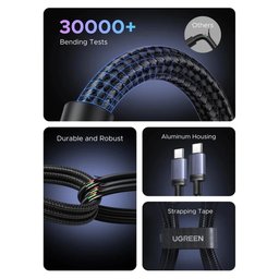 كابل UGREEN للشحن السريع (PD) بقدرة 100 واط، بطول 2 متر، ومن النوع C إلى النوع C (Type-C to Type-C). UGREEN 2 Meter 100W Type-C to Type-C PD Fast Charging Cable