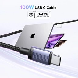 كابل UGREEN للشحن السريع (PD) بقدرة 100 واط، بطول 2 متر، ومن النوع C إلى النوع C (Type-C to Type-C). UGREEN 2 Meter 100W Type-C to Type-C PD Fast Charging Cable