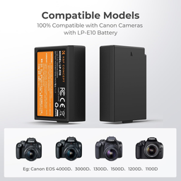 LP-E10 Battery and Charger Set with Dual Slot Charger for Canon EOS 1100D, 1300D, 1500D, 1200D, X50 LP-E10 Battery and Charger Set with Dual Slot Charger for Canon EOS 1100D, 1300D, 1500D, 1200D, X50