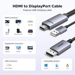 كابل UGREEN بطول 2 متر يدعم دقة 4K وتردد 60 هرتز، من HDMI إلى DP UGREEN 2 Meter 4K 60Hz HDMI to DP Cable