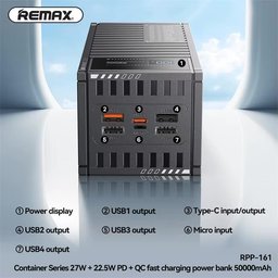 باور بانك بسعة 50,000mAh متعدد المنافذ و شحن سريع من REMAX REMAX RPP-161 –  Container Series 50000mAh