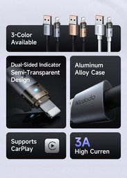 كيبل Mcdodo CA-691 من USB-A إلى Lightning بقوة 3A شبه شفاف مع إضاءة LED يدعم CarPlay بطول 1.2m Mcdodo CA-691 USB-A Lightning 3A LED CarPlay 1.2m Cable