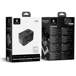 لينيس LCH33 شاحن سفر عالمي بتقنية GaN وقدرة 70 واط - أسود Lenyes LCH33 70W GaN Universal Travel Charger - Black