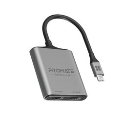 محول بروميت MediaLink-H2 من USB-C إلى منفذي HDMI بدقة 4K - رمادي Promate MediaLink-H2 4K USB-C to Dual HDMI Adapter - Grey