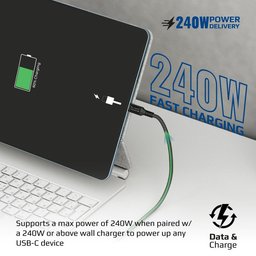 كابل شحن سريع بروميت PowerBolt240-1M من USB-C إلى USB-C بقدرة 240 واط وطول متر Promate PowerBolt240-1M 240W Super-Speed USB-C to USB-C Fast Charging Cable 1m