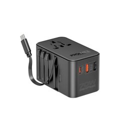 محول سفر بروميت TripMate-GaN70R بتقنية GaN وقدرة 70 واط وكابل USB-C قابل للسحب Promate TripMate-GaN70R 70W GaN Travel Adapter with Retractable Built-in USB-C Cable
