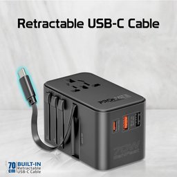 محول سفر بروميت TripMate-GaN70R بتقنية GaN وقدرة 70 واط وكابل USB-C قابل للسحب Promate TripMate-GaN70R 70W GaN Travel Adapter with Retractable Built-in USB-C Cable