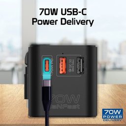 محول سفر بروميت TripMate-GaN70R بتقنية GaN وقدرة 70 واط وكابل USB-C قابل للسحب Promate TripMate-GaN70R 70W GaN Travel Adapter with Retractable Built-in USB-C Cable