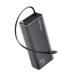 بروميت Lucid-45W باور بانك 20000 مللي أمبير 45 واط مع كابل USB-C مدمج قابل للسحب - أسود Promate Lucid-45W 20000mAh 45W Power Bank with Built-In Retractable USB-C Cable - Black