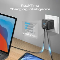 بروميت Cubix-R70 شاحن جداري GaNFast بقدرة 70W مع كيبل USB-C قابل للسحب - أسود UK Promate Cubix-R70 70W GaNFast Wall Charger with Retractable USB-C Cable - Black UK Plug
