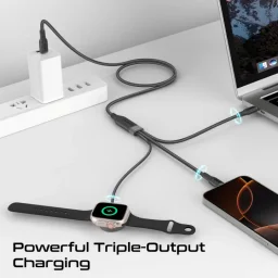 بروميت Fusion-CCW كيبل شحن متعدد الأجهزة 100W مع شاحن ابل وتتش - أسود Promate Fusion-CCW 100W Multi-Device USB-C Charging Cable with Apple Watch Charger - Black