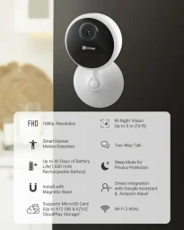 كاميرا مراقبة لاسلكية ببطارية إيزفيز CB1 بدقة 1080p EZVIZ CB1 1080p (2MP) Wire-Free Indoor Battery Wi-Fi Camera