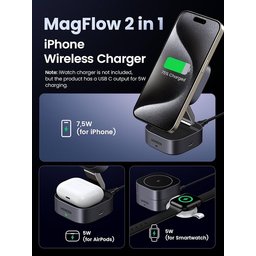 شاحن لاسلكي قابل للطي من UGREEN، حامل شحن سريع 2 في 1 بتقنية MagSafe وقوة 15 واط (معيار Qi) UGREEN Foldable Wireless Charger, Qi15W 2 in 1 Magsafe Fast Charging Stand