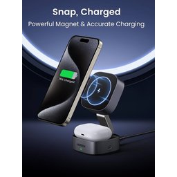 شاحن لاسلكي قابل للطي من UGREEN، حامل شحن سريع 2 في 1 بتقنية MagSafe وقوة 15 واط (معيار Qi) UGREEN Foldable Wireless Charger, Qi15W 2 in 1 Magsafe Fast Charging Stand