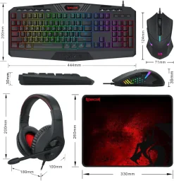 حزمة ريدراغون (كيبورد + ماوس + سماعة رأس + بساط ماوس) S101-BA-3 Redragon KB+Mouse+Headset+Mousepad Combo S101-BA-3