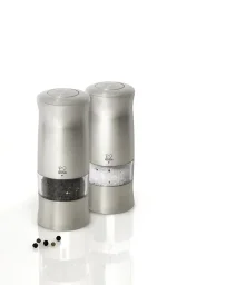 طقم هدايا مطاحن فلفل وملح "بيجو زيلي" (Peugeot Zeli) بطول 14 سم - كروم غير لامع (Brushed Chrome) Peugeot Zeli Pepper & Salt Mill Gift Set 14cm - Brushed Chrome