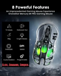 جرافاستار Mercury M1 Pro ماوس ألعاب - لون رمادي معدني GravaStar Mercury M1 Pro Gaming Mouse - Gunmetal Gray