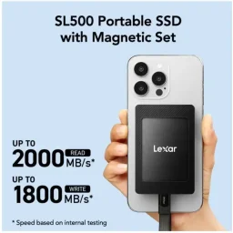 هارديسك ليكسار SL500 المحمول SSD مع مجموعة مغناطيسية 2 تيرا بايت - أسود Lexar SL500 Portable SSD with Magnetic Set 2TB - Black
