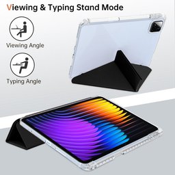 كفر دفتري ستاند ثلاثي ظهر شفاف مع مكان للقلم لجهاز Xiaomi Pad 7 - 7 Pro - Pad 8 11.2 inch Xiaomi Pad 7 Pro Pad 8 11.2 Inch