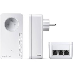 محول Powerline طراز devolo Magic 2 Triple LAN - سرعة تصل إلى 2400 ميجابت في الثانية، 3 منافذ Gigabit Ethernet devolo Magic 2 Triple LAN, Powerline Adapter - up to 2,400 Mbps, 3x Gigabit Ethernet Ports, Built-in Plug, White