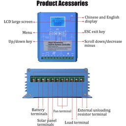 منظم طاقة هجين لتوربينات الرياح والألواح الشمسية مع مقاومة تفريغ خارجية MPPT Wind/Solar Hybrid System Charge Controller