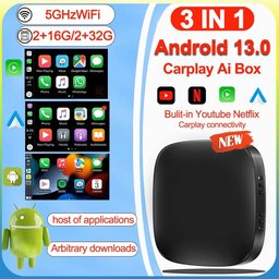 صندوق CarPlay AI Box (يعمل بنظام Android 13) - يدعم Netflix وYouTube وCarPlay وAndroid Auto لاسلكياً - ذاكرة 2/16 جيجابايت. CarPlay Ai Box Android13 Tv Box Support Netflix YouTube Wireless Carplay Android Auto Car ram 2/16GB