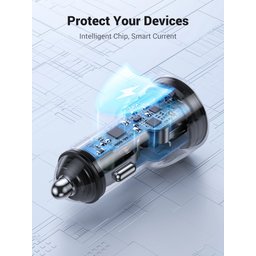 شاحن سيارة سريع من UGREEN بقدرة 40 واط، مزود بمنفذي Type-C ويدعم تقنية PD – طراز CD213 UGREEN 40W Dual Type-C Port PD Fast Car Charger – CD213