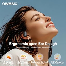 سماعات Owmsic ذات التصميم المفتوح، سماعات أذن لاسلكية تعمل بتقنية Bluetooth 5.4 ومزودة بخاصية إلغاء الضوضاء Open Ear Headphones, 3D HiFi Bluetooth 5.4 Wireless Earbuds with Noise Canceling, 60H Playtime Open EarBuds with Fast Chargin