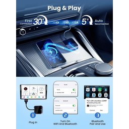 محول CarPlay لاسلكي يتميز باتصال سريع ومستقر عبر تقنيتي WiFi بتردد 5 جيجاهرتز وBluetooth Wireless Carplay Adapter with Fast Stable 5Ghz WiFi Bluetooth Connection