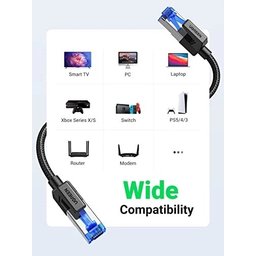 كابل إيثرنت UGREEN من الفئة CAT 8، عالي السرعة، 40 جيجابت في الثانية، 2000 ميجاهرتز UGREEN CAT 8 Ethernet Cable High-Speed 40Gbps 2000MHz/1M