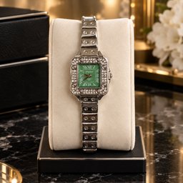 ساعة نسائية فضية مربعة بميناء أخضر من Eliyina Eliyina Women's Silver Square Green Dial Watch