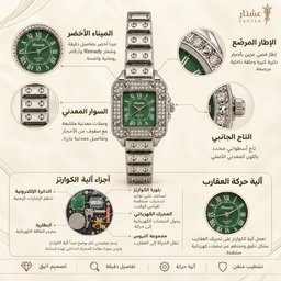 ساعة نسائية فضية مربعة بميناء أخضر من Eliyina Eliyina Women's Silver Square Green Dial Watch