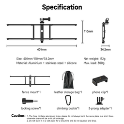 TELESIN Adjustable Universal Fence Mount for Action Cameras/ Phones TELESIN Adjustable Universal Fence Mount for Action Cameras/ Phones