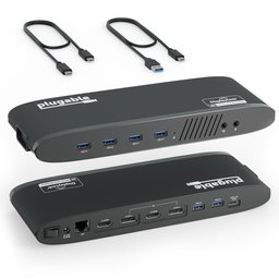 محطة توصيل PLUGABLE بمنفذي USB 3.0 وUSB-C، تدعم شاشتين بدقة 4K PLUGABLE USB 3.0 AND USB-C 4K DUAL MONITOR DOCKING STATION
