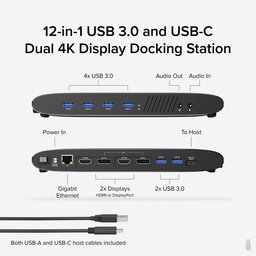 محطة توصيل PLUGABLE بمنفذي USB 3.0 وUSB-C، تدعم شاشتين بدقة 4K PLUGABLE USB 3.0 AND USB-C 4K DUAL MONITOR DOCKING STATION