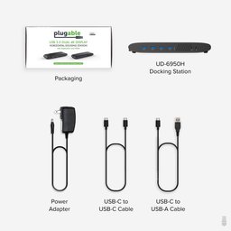 محطة توصيل PLUGABLE بمنفذي USB 3.0 وUSB-C، تدعم شاشتين بدقة 4K PLUGABLE USB 3.0 AND USB-C 4K DUAL MONITOR DOCKING STATION