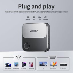 محول Unitek اللاسلكي لعرض محتوى HDMI، جهاز استقبال لعكس الشاشة، يدعم ترددي 2.4 جيجاهرتز/5 جيجاهرتز، وبث بدقة 4K على التلفاز Unitek Wireless Hdmi Display Dongle Adapter, Screen Mirroring Receiver, 2.4G/5G, 4K Casting Device for TV