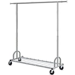 حامل تعليق وتخزين الملابس المعدني شديد التحمل والمزود بعجلات heavy-duty rolling metal garment and clothing rack
