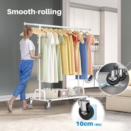 حامل تعليق وتخزين الملابس المعدني شديد التحمل والمزود بعجلات heavy-duty rolling metal garment and clothing rack