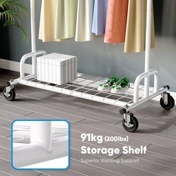 حامل تعليق وتخزين الملابس المعدني شديد التحمل والمزود بعجلات heavy-duty rolling metal garment and clothing rack